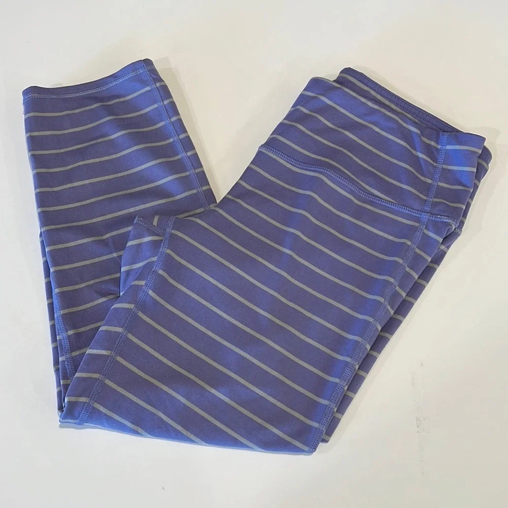 Athleta - M, light purple/gray stripe crop leggings